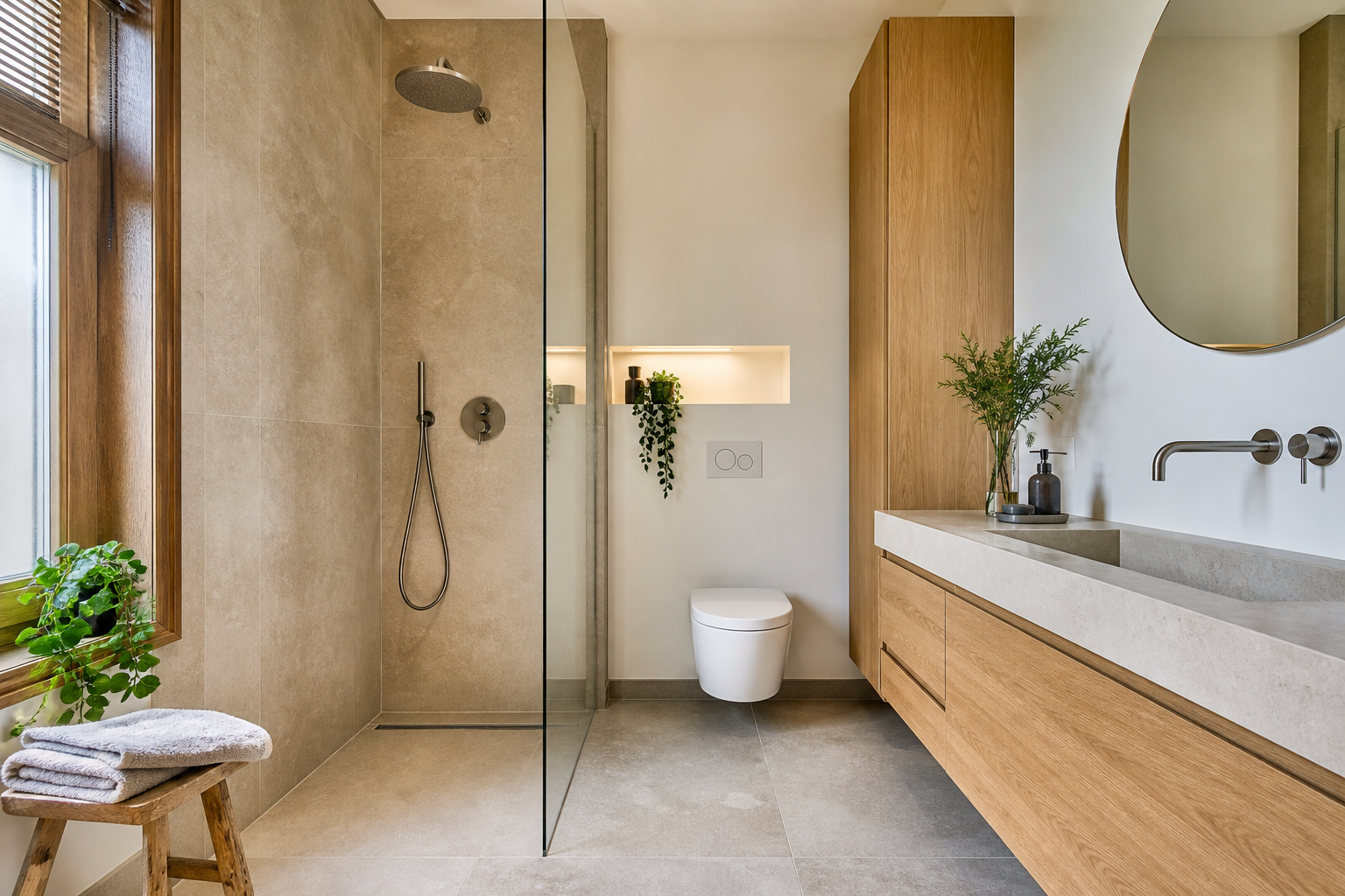 Moderne badkamer met professioneel afgewerkte sanitaire installatie